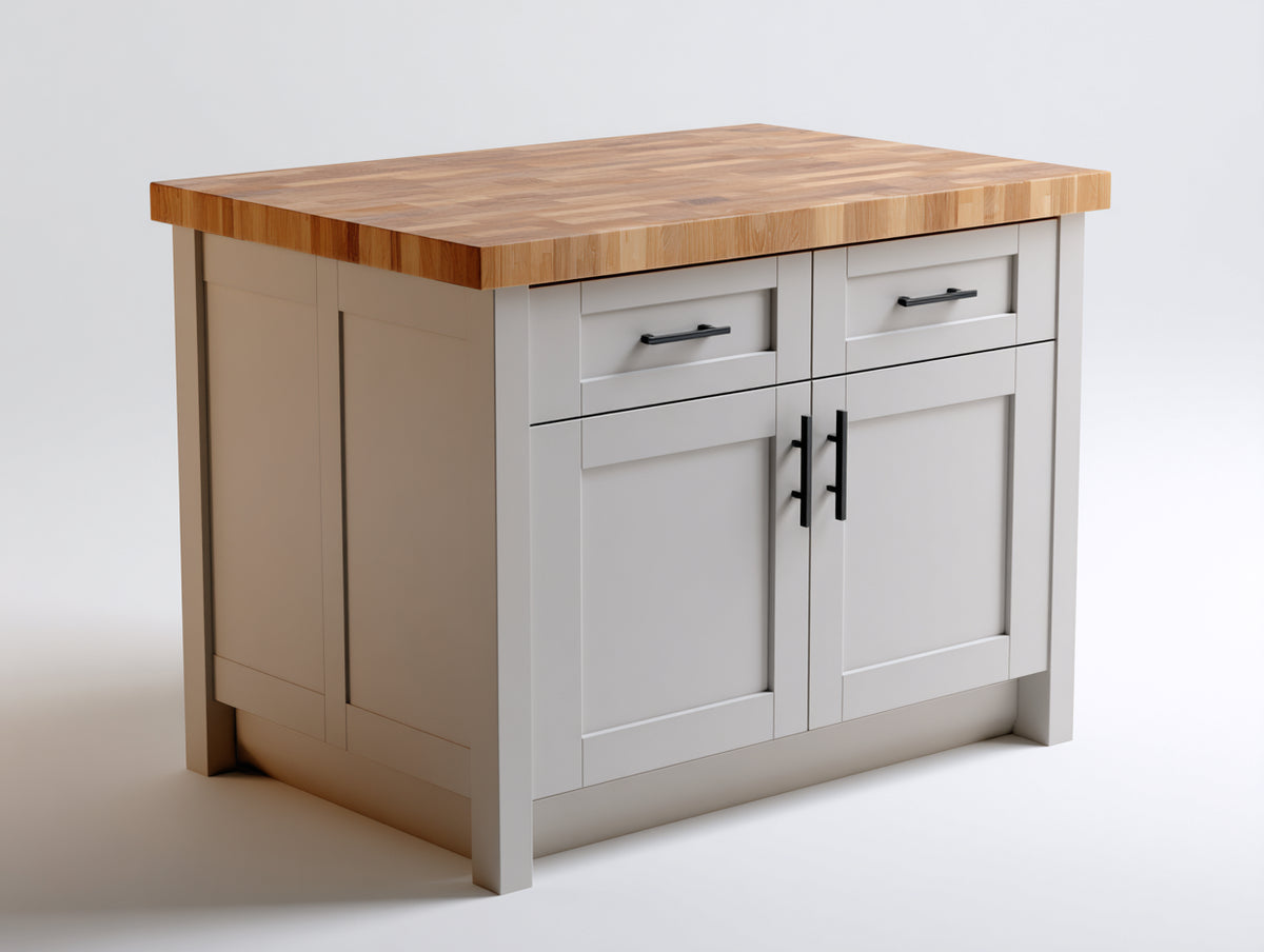 Sideboards mit 2 Türen und 2 Schubladen 120 x 55 x 95 cm - Weiß-Natur - Mit Holzarbeitsplatte