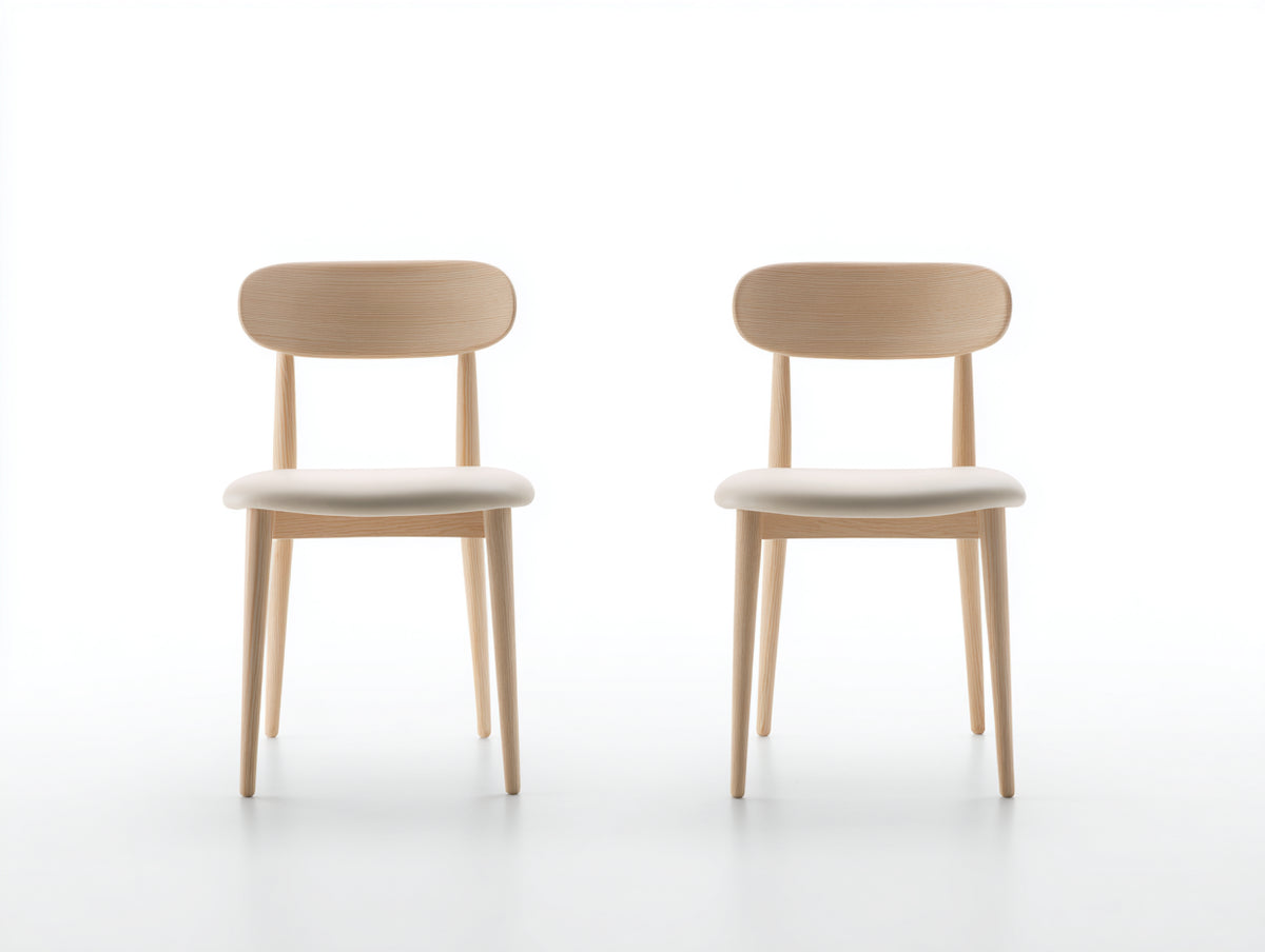 Esszimmerstühle aus Holz 48 x 52 x 82 cm - Naturfarben-Creme - Modernes 2er Set mit gepolsterter Sitzfläche