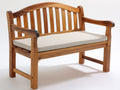 Gartenbank aus Holz 130x62x90 cm - Braun und Cremeweiß - Zweisitzer mit Sitzauflage und geschwungener Rückenlehne