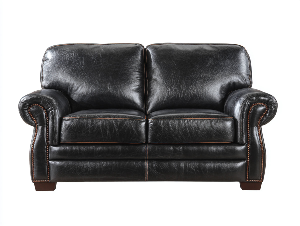 Zweisitzer Sofa mit Kunstlederbezug 175x92x90 cm - Schwarz und Dunkelbraun - Gepolsterte Sitzflächen mit gerollten Armlehnen