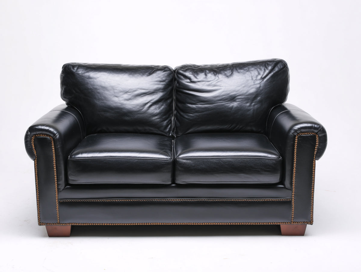 Zweisitzer Sofa aus Leder 165 x 92 x 88 cm - Schwarz - Klassisches Design mit Ziernieten