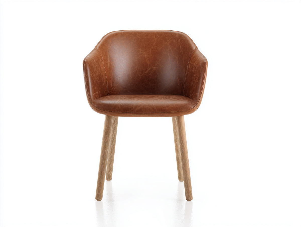 Esszimmerstuhl mit Kunstlederpolsterung 58 x 60 x 82 cm - Cognac-Naturfarben - Modernes Design mit Armlehnen