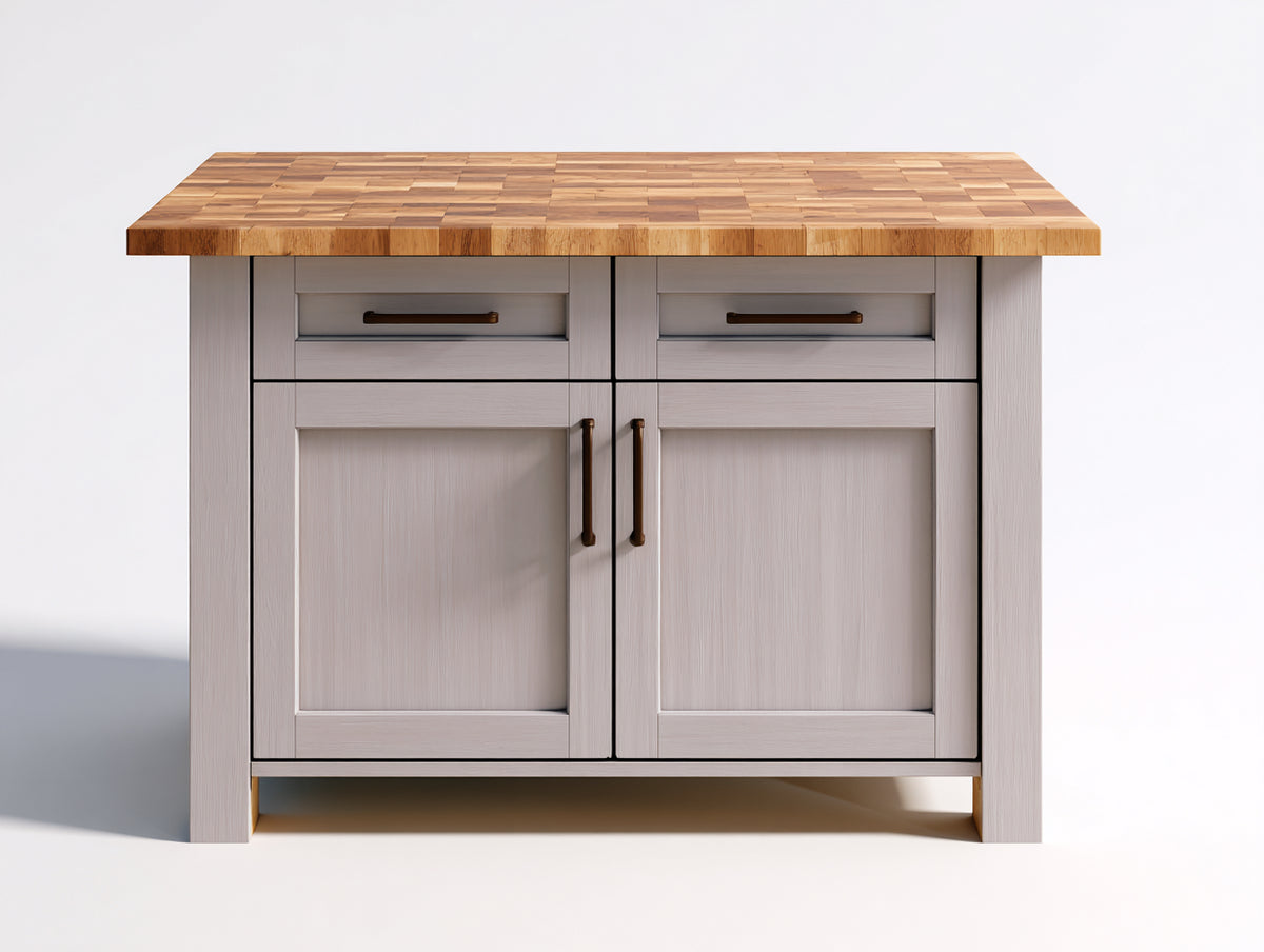 Sideboards mit 2 Türen und 2 Schubladen 110 x 50 x 90 cm - Weiß-Natur - Mit Holzplatte