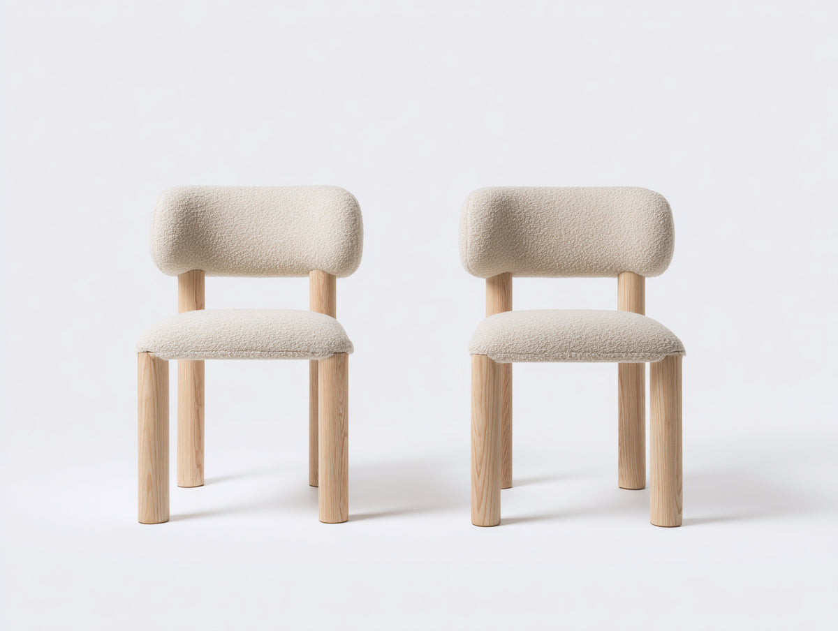 Esszimmerstühle mit Bouclé-Polsterung 50 x 55 x 80 cm - Naturfarben-Creme - Modernes 2er Set mit gepolsterter Rückenlehne