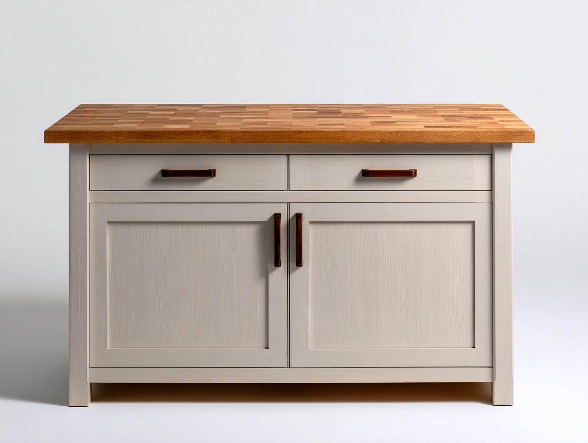 Sideboards mit 2 Türen und 2 Schubladen 120 x 50 x 90 cm - Weiß-Natur - Mit Holzplatte