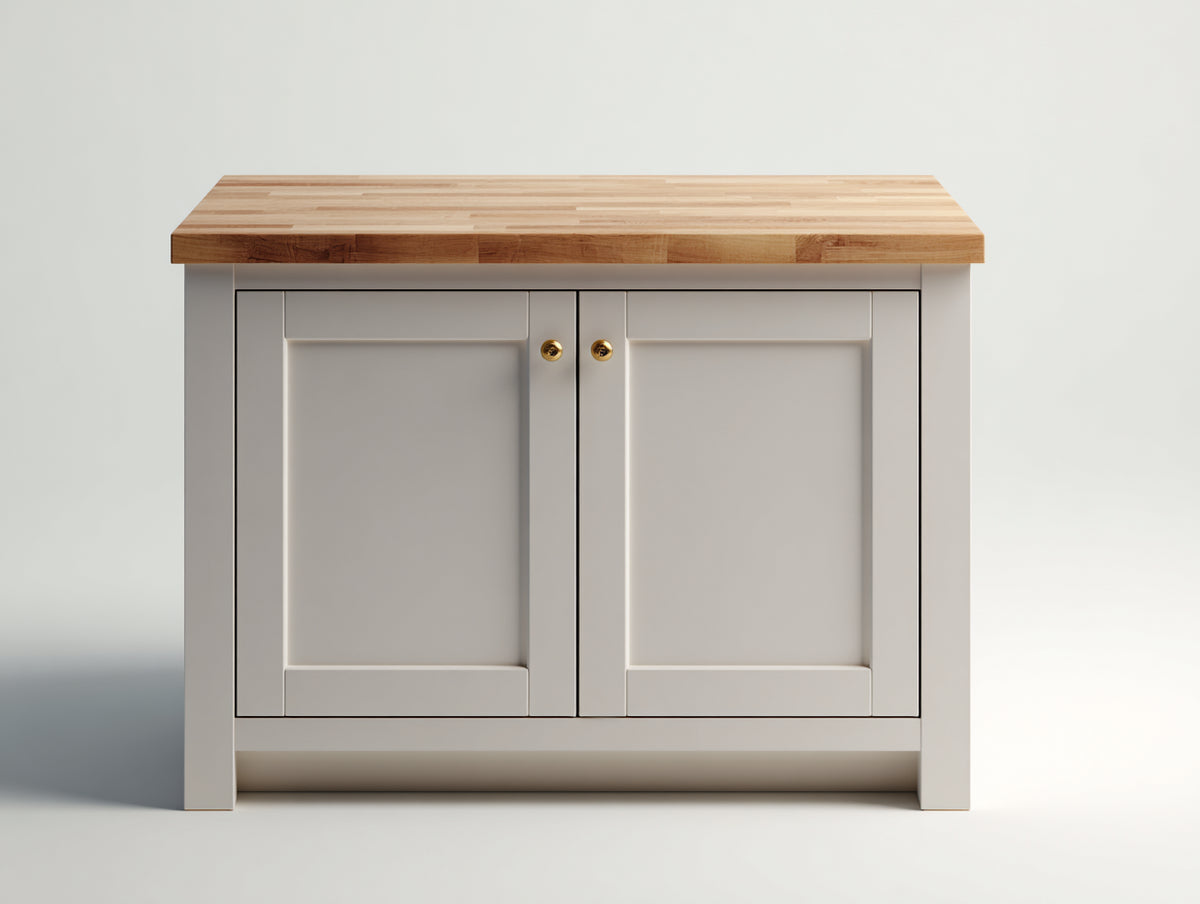 Sideboards aus Holzwerkstoff 100 x 45 x 85 cm - Weiß-Naturholz - 2 Türen und Arbeitsplatte in Holzoptik