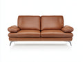 Zweisitzer Sofa mit Kunstlederbezug 190x90x86 cm - Cognacbraun und Silberfarben - Gepolsterte Rückenlehnen mit geschwungenen Metallfüßen