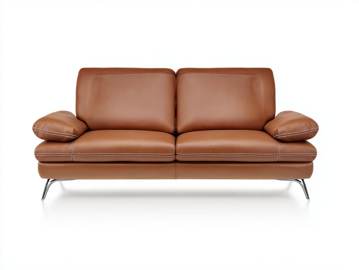 Zweisitzer Sofa mit Kunstlederbezug 190x90x86 cm - Cognacbraun und Silberfarben - Gepolsterte Rückenlehnen mit geschwungenen Metallfüßen