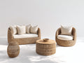 Gartensofa Set aus Polyrattan 165 x 82 x 78 cm - Natur-Creme - 4-teilig mit Sessel Tisch und Beistelltisch
