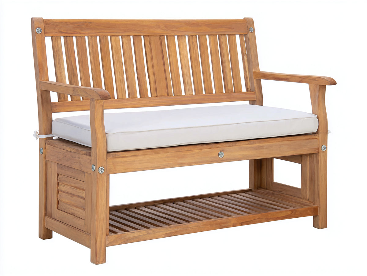 Gartenbank aus Holz 130 x 62 x 105 cm - Natur-Weiß - Für 2 Personen mit unterer Ablage